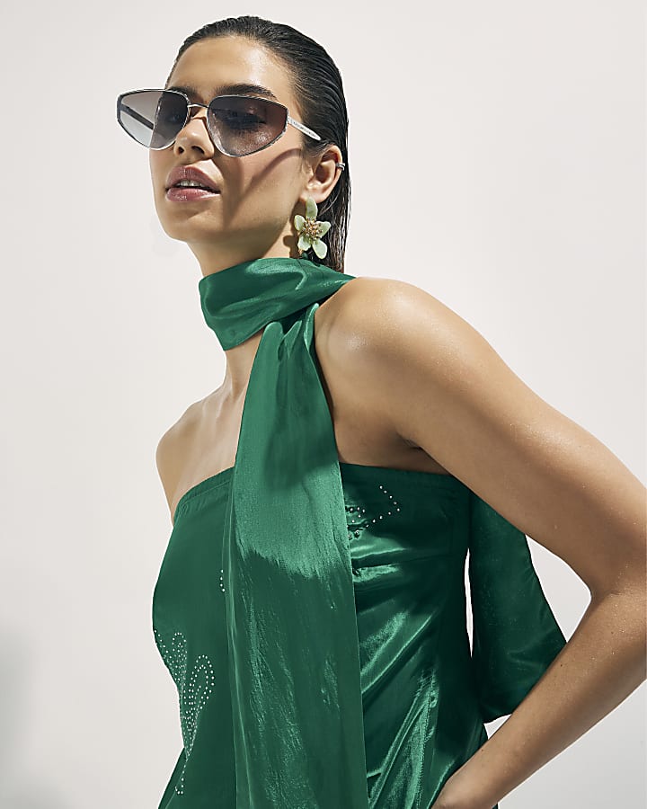 Green Embellished Scarf Bandeau Top