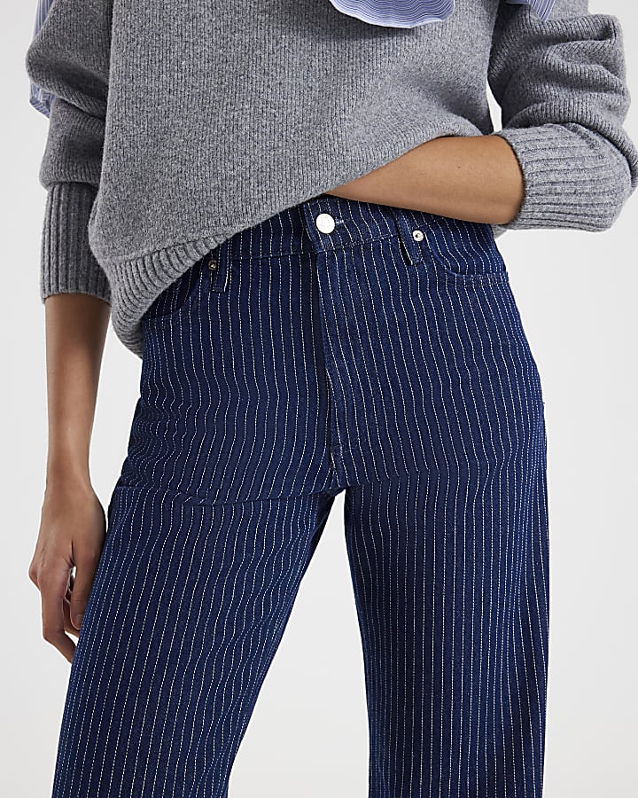 Blue Stripe Relaxed Straight Jeans