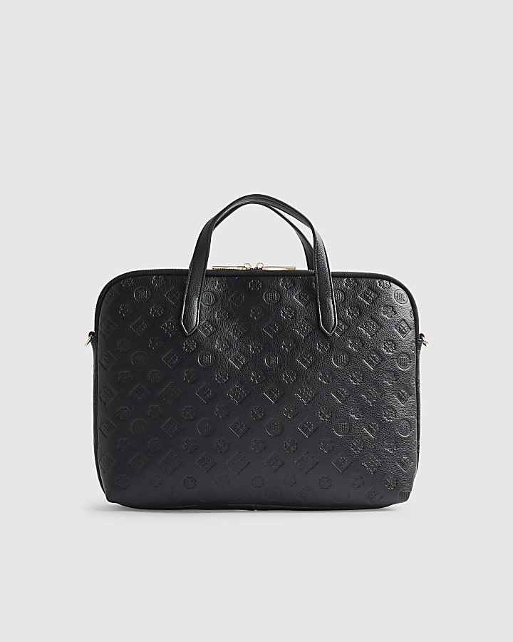 Black Embossed Monogram Print Laptop Case