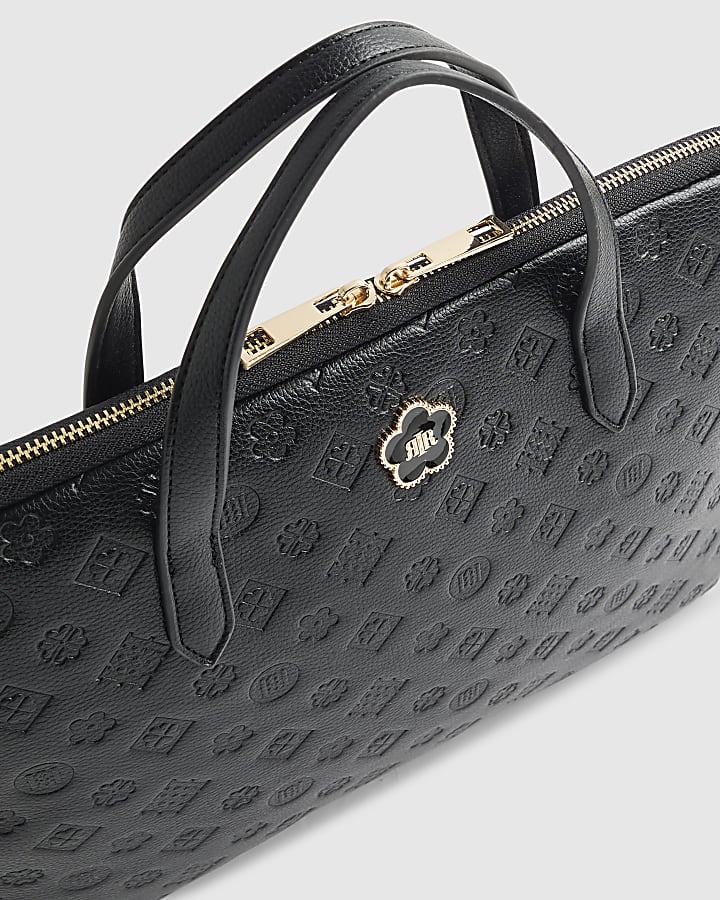 Black Embossed Monogram Print Laptop Case