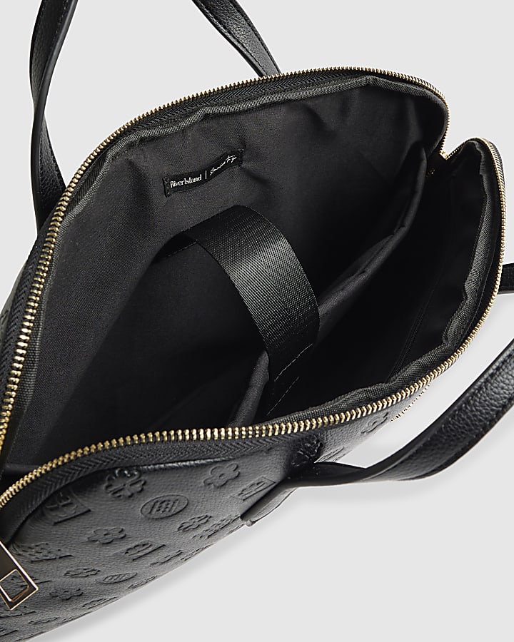 Black Embossed Monogram Print Laptop Case