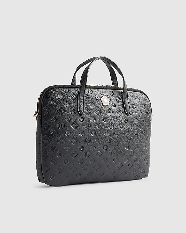 Black Embossed Monogram Print Laptop Case