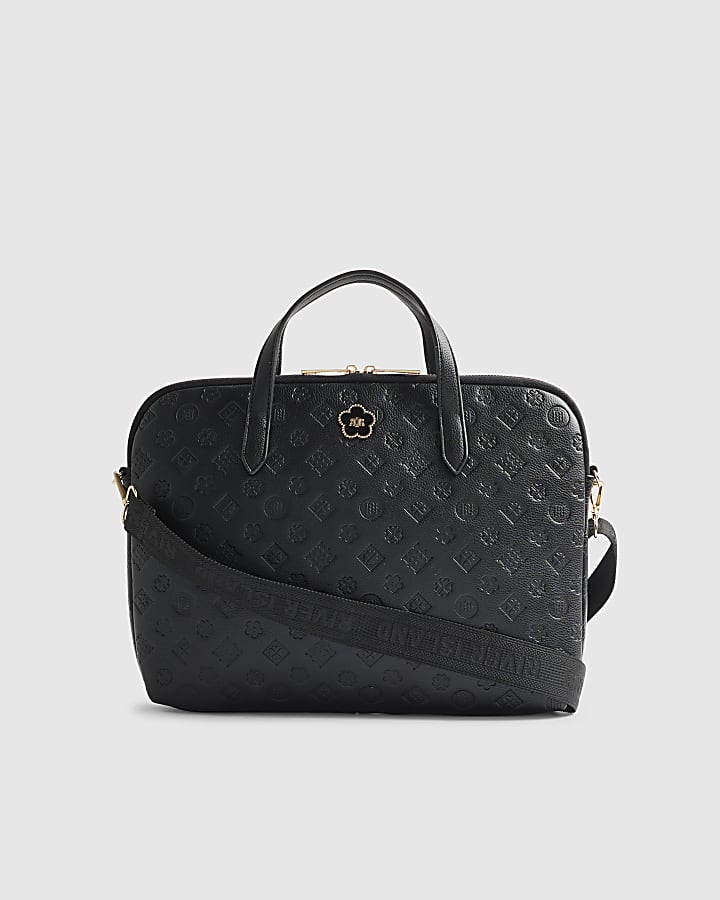 Black Embossed Monogram Print Laptop Case