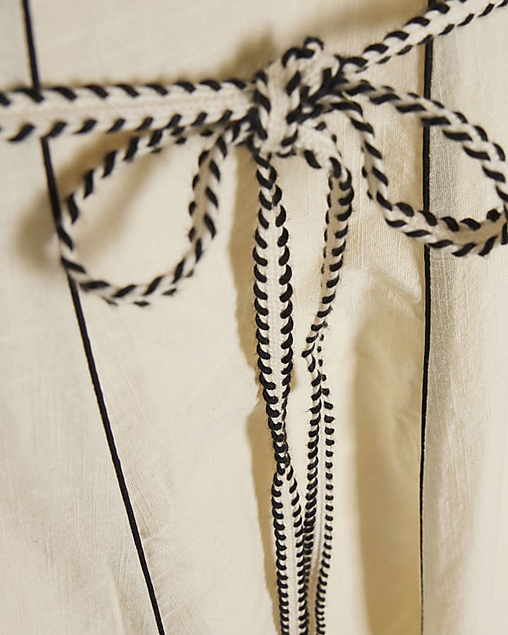 Cream Piped Belted Midi Dress