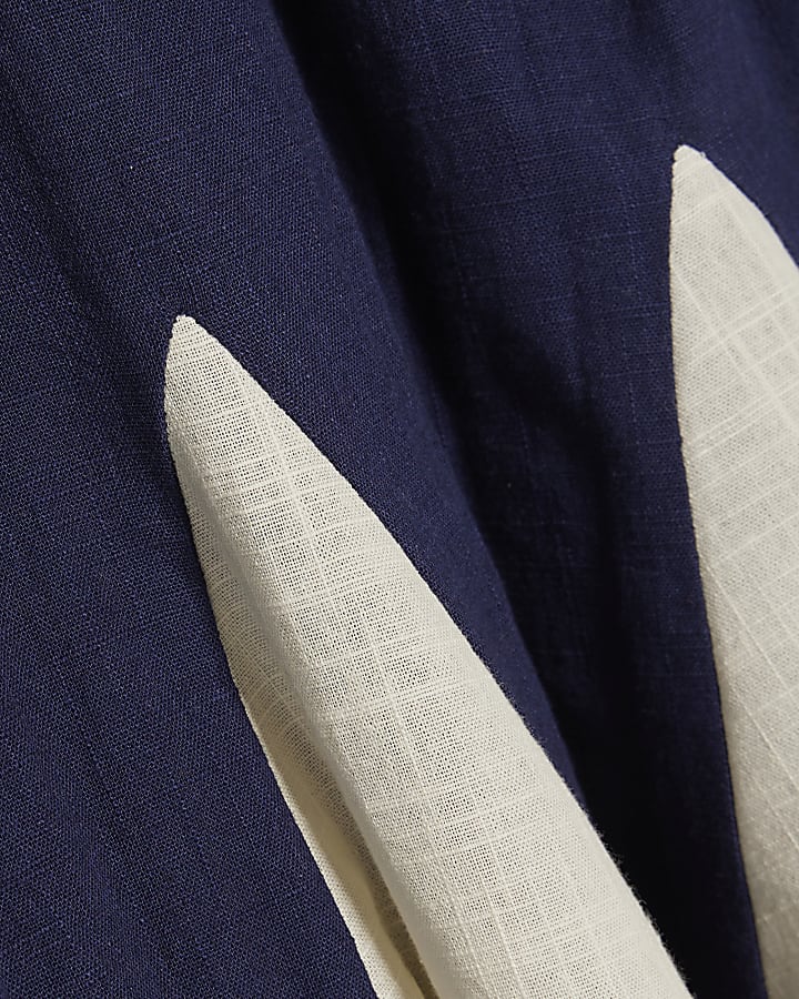 Navy Godet Tie Back Mini Dress