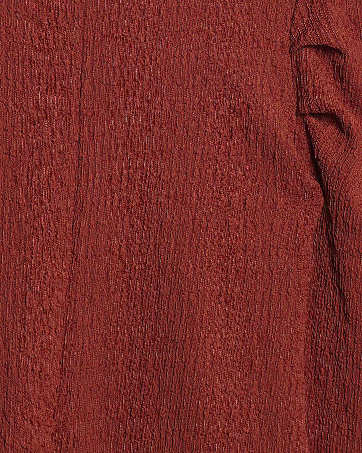 Petite Red Long Sleeve Ruched Shoulder Top