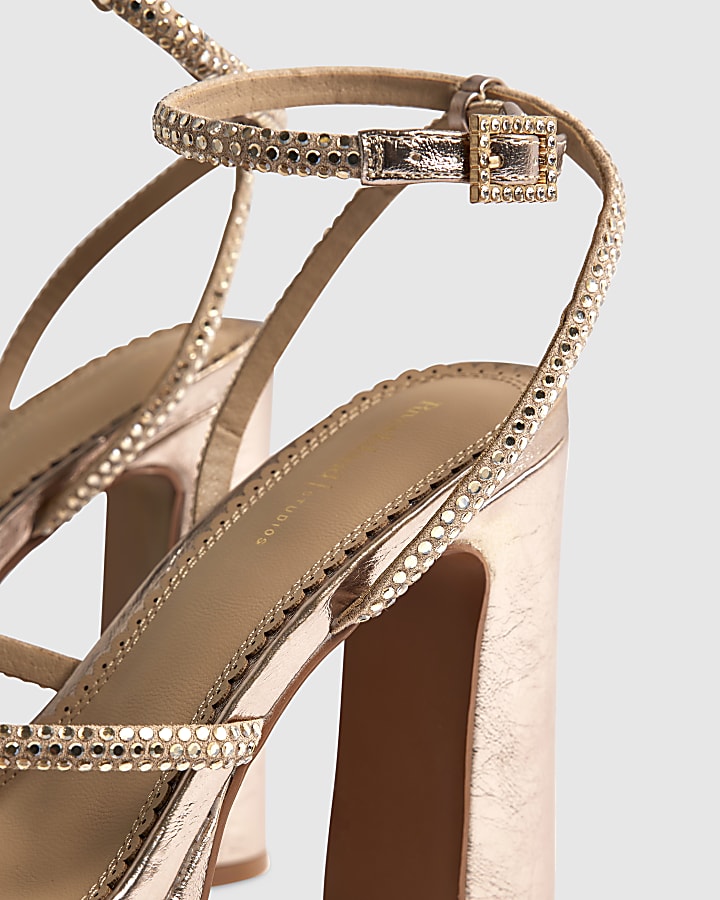 Rose Gold Diamante Platform Heeled Sandals