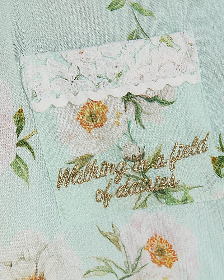 Green Floral Shirt and Shorts Pyjama Set