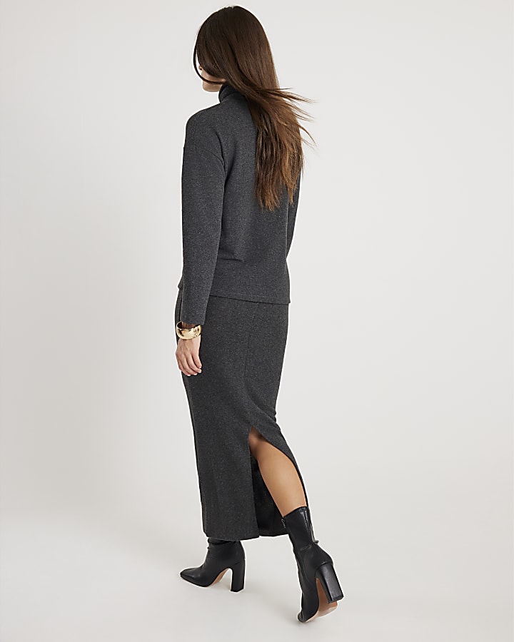 Grey Cosy Midi Skirt