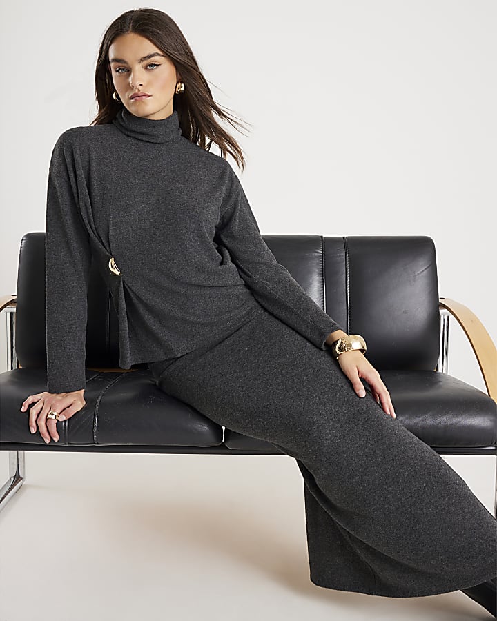 Grey Cosy Midi Skirt