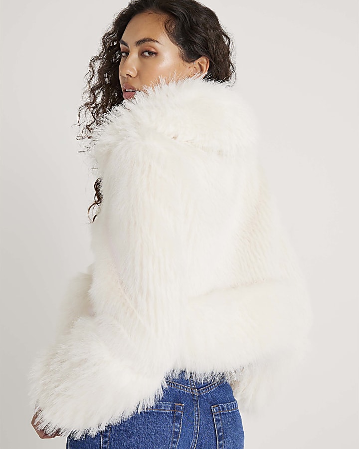 Cream Faux Fur Boucle Hybrid Trophy Jacket