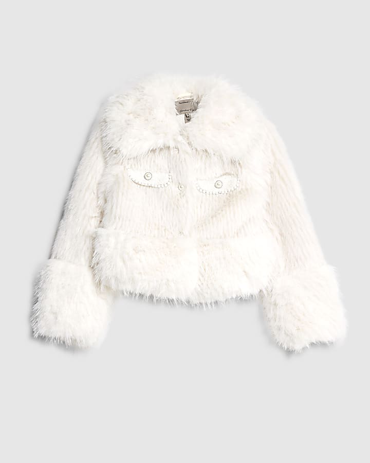 Cream Faux Fur Boucle Hybrid Trophy Jacket