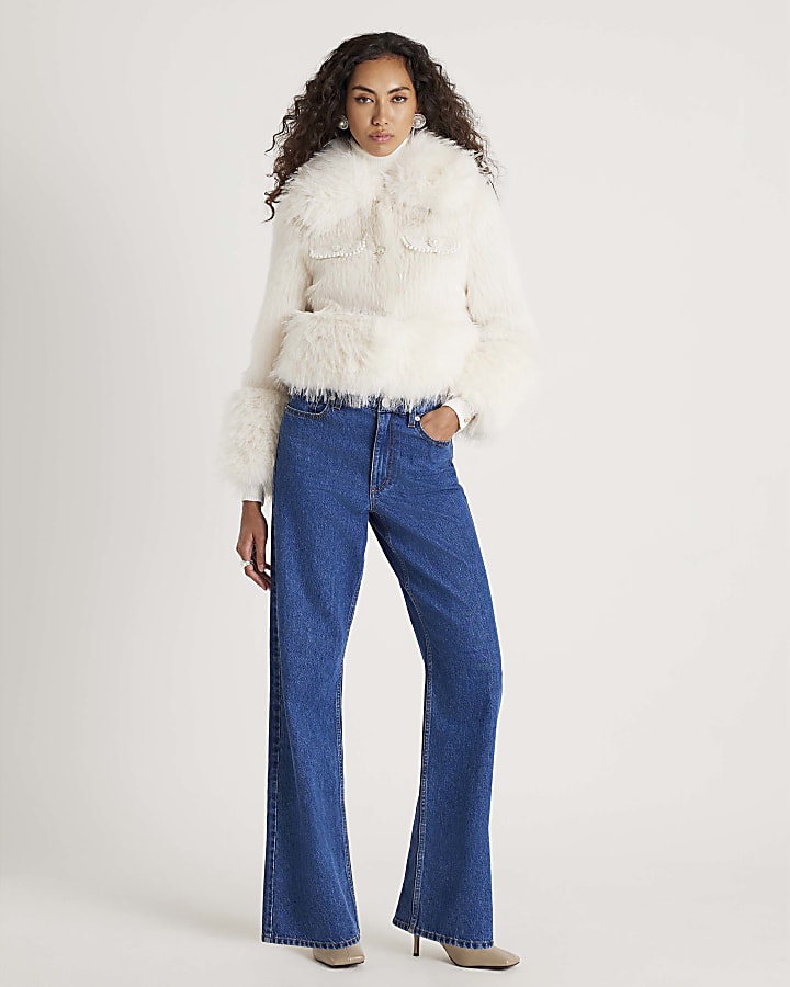 Cream Faux Fur Boucle Hybrid Trophy Jacket