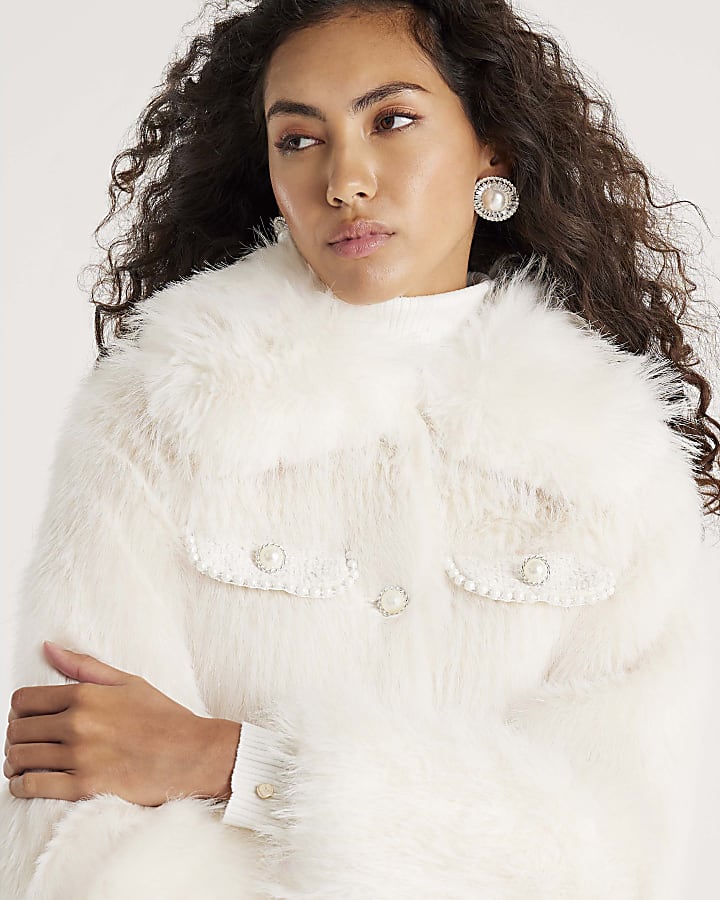 Cream Faux Fur Boucle Hybrid Trophy Jacket