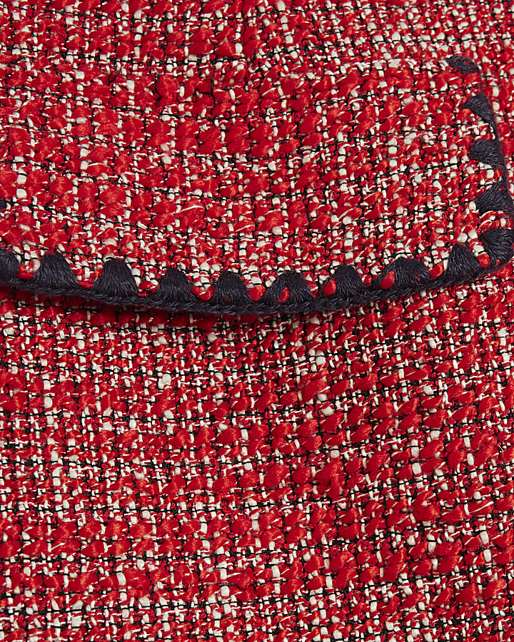 Red Whipstitch Boucle Mini Skirt