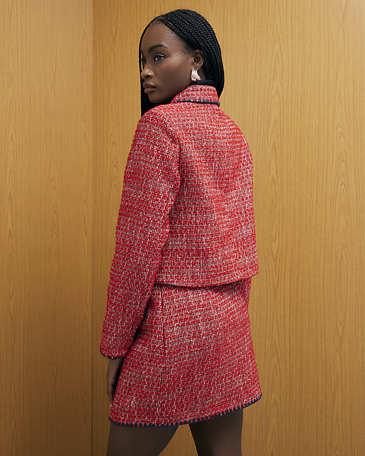 Red Whipstitch Boucle Trophy Jacket