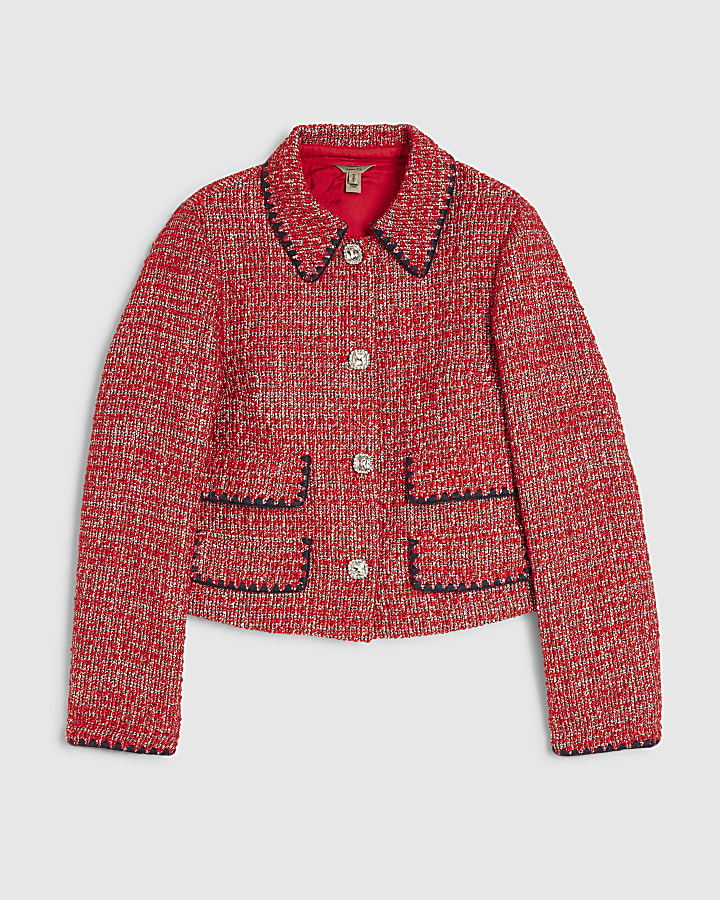 Red Whipstitch Boucle Trophy Jacket