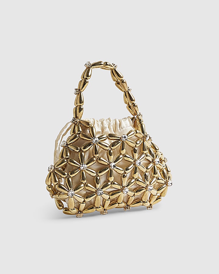 Gold Flower Beaded Clutch Bag