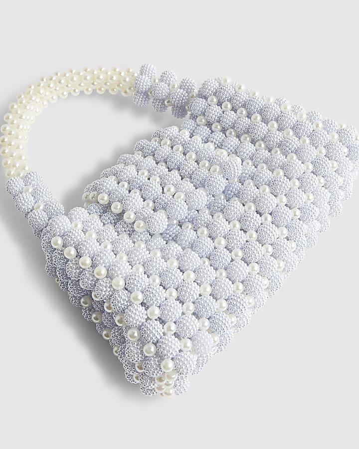 Blue Beaded Pearl Clutch Bag