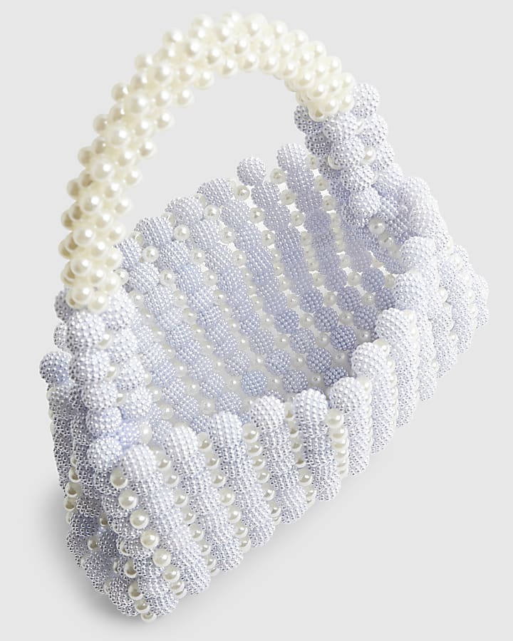 Blue Beaded Pearl Clutch Bag