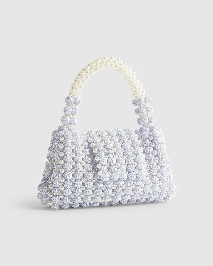 Blue Beaded Pearl Clutch Bag