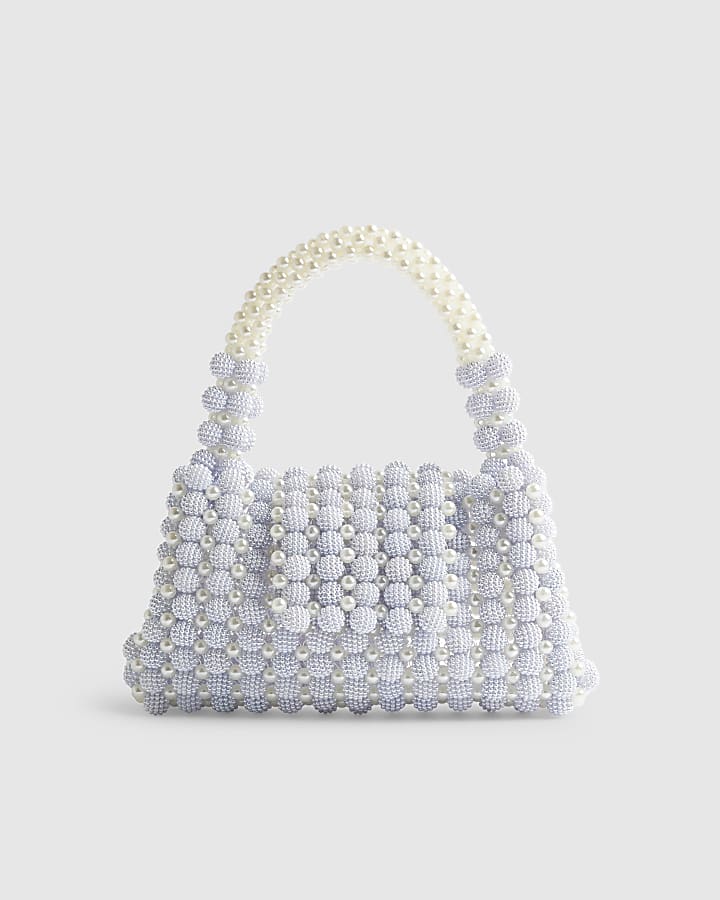 Blue Beaded Pearl Clutch Bag