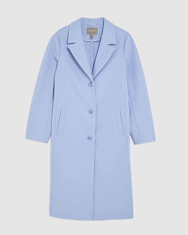 Blue Single Breasted Longline Coat