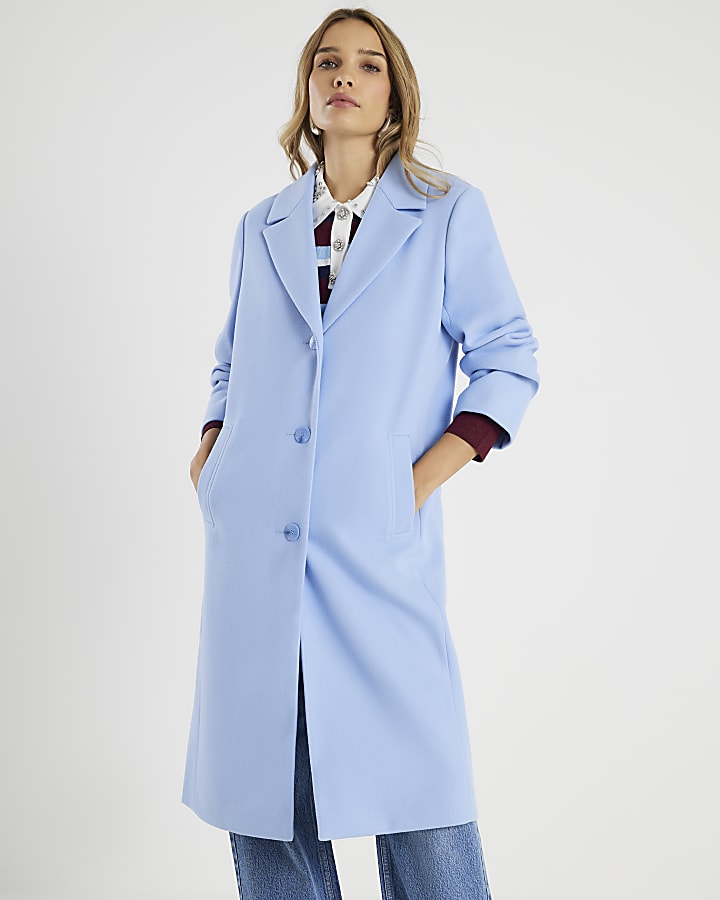 Blue Single Breasted Longline Coat