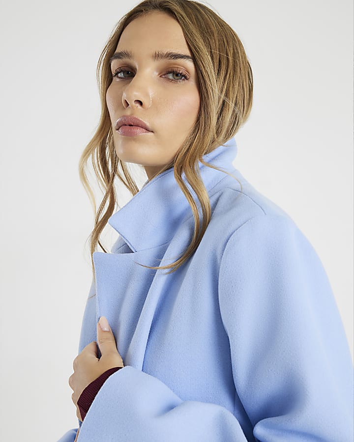 Blue Single Breasted Longline Coat