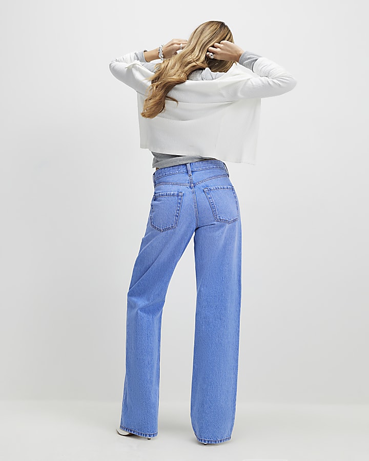 Blue Relaxed Straight Leg Jeans