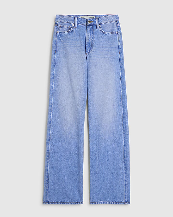 Blue Relaxed Straight Leg Jeans