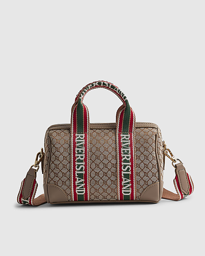 Beige Jacquard Monogram Bowler Bag