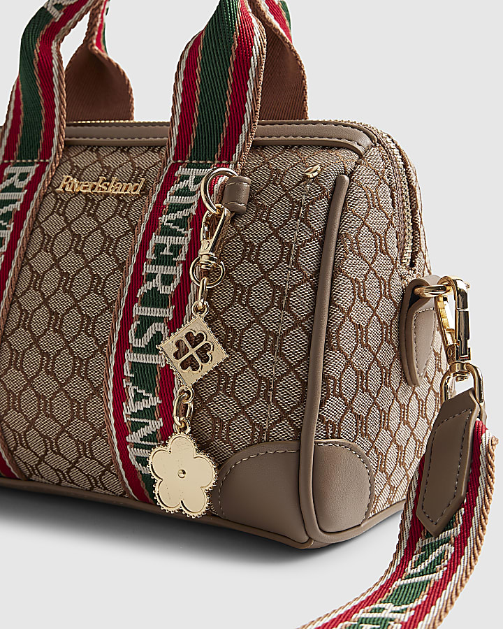 Beige Jacquard Monogram Bowler Bag