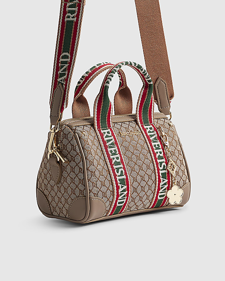 Beige Jacquard Monogram Bowler Bag