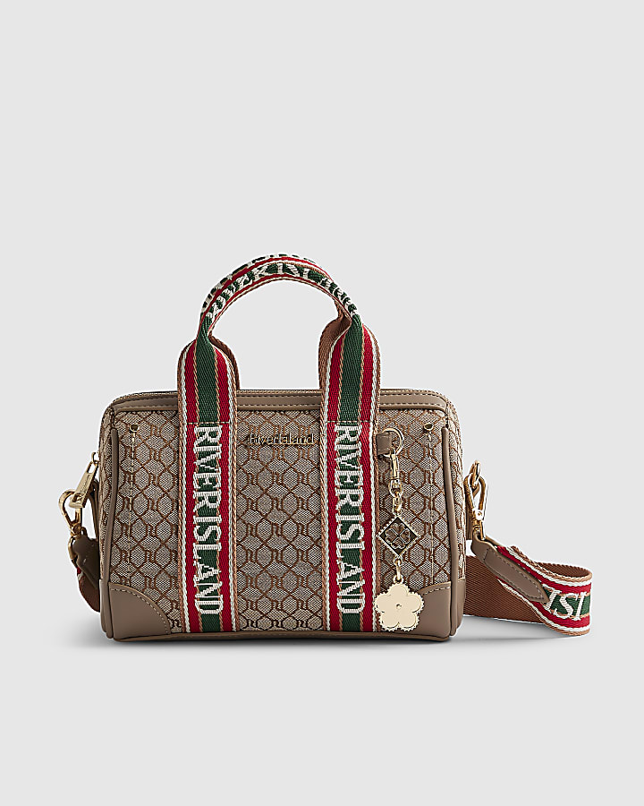 Beige Jacquard Monogram Bowler Bag