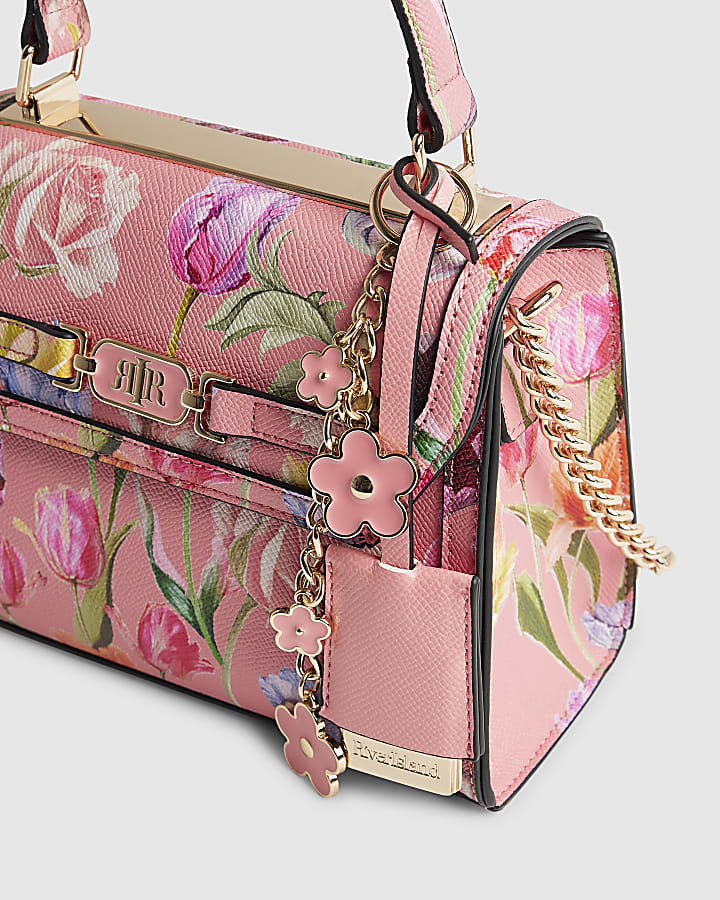 Pink Floral Mini Charm Tote Bag