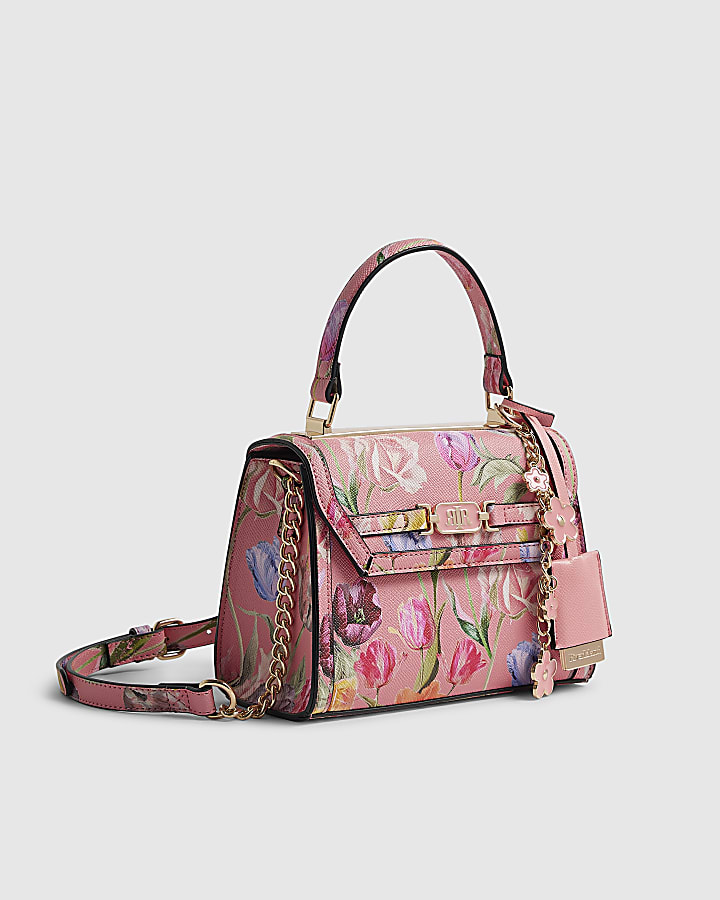 Pink Floral Mini Charm Tote Bag