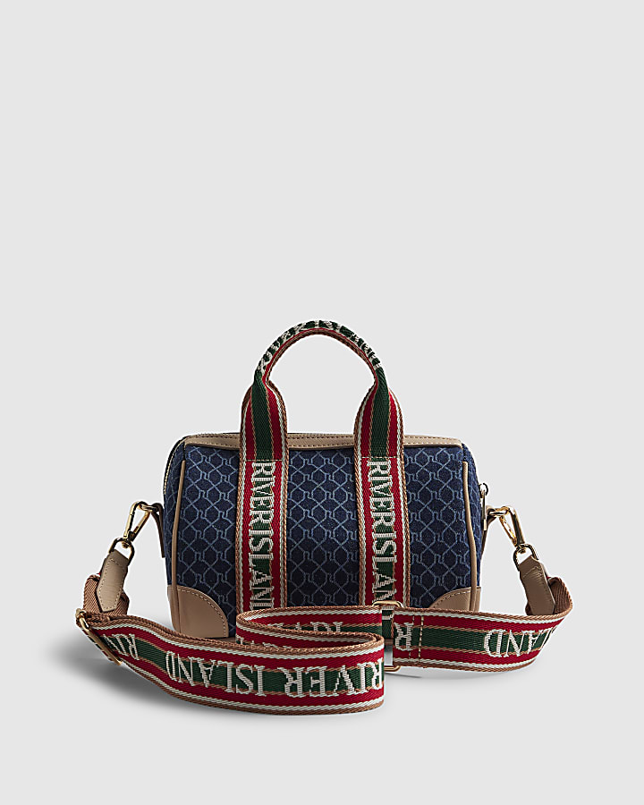 Blue Denim Monogram Webbing Detail Bowler Bag
