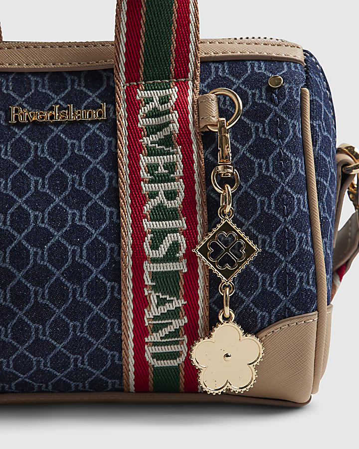 Blue Denim Monogram Webbing Detail Bowler Bag