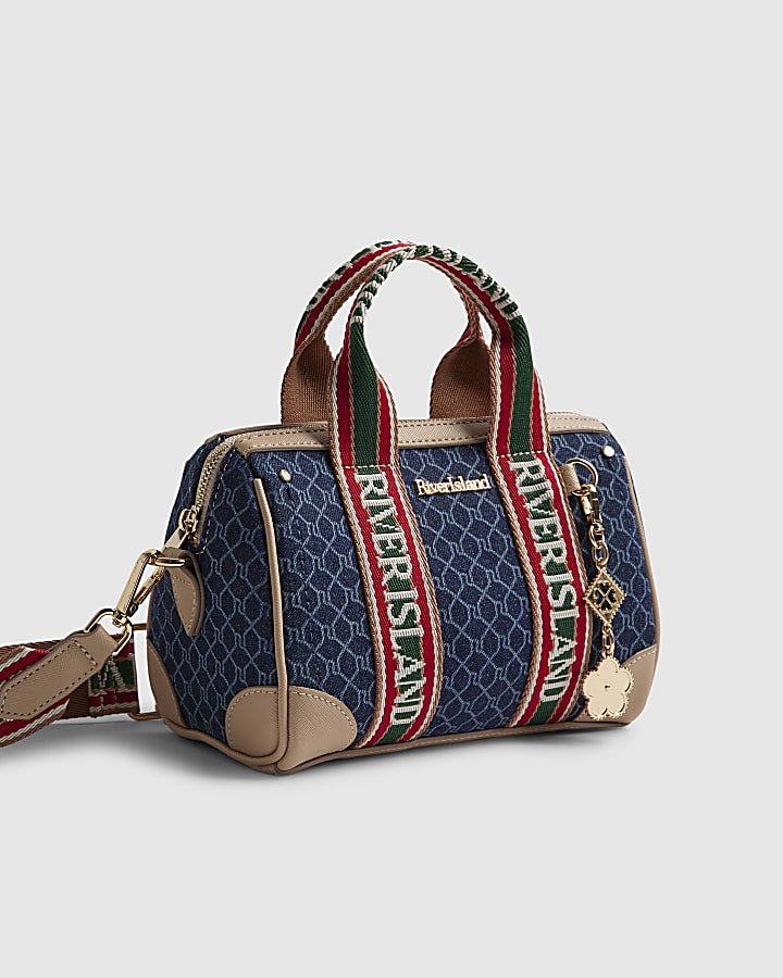 Blue Denim Monogram Webbing Detail Bowler Bag