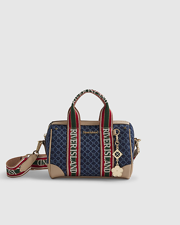 Blue Denim Monogram Webbing Detail Bowler Bag
