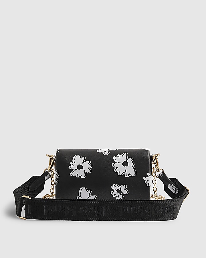 Black Daisy Print Cross Body Bag