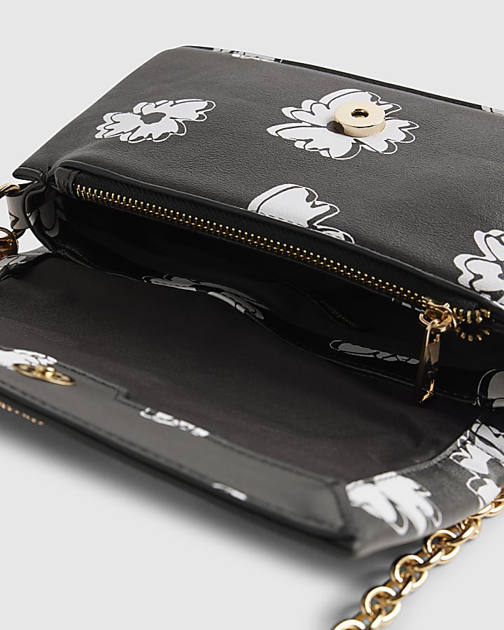 Black Daisy Print Cross Body Bag