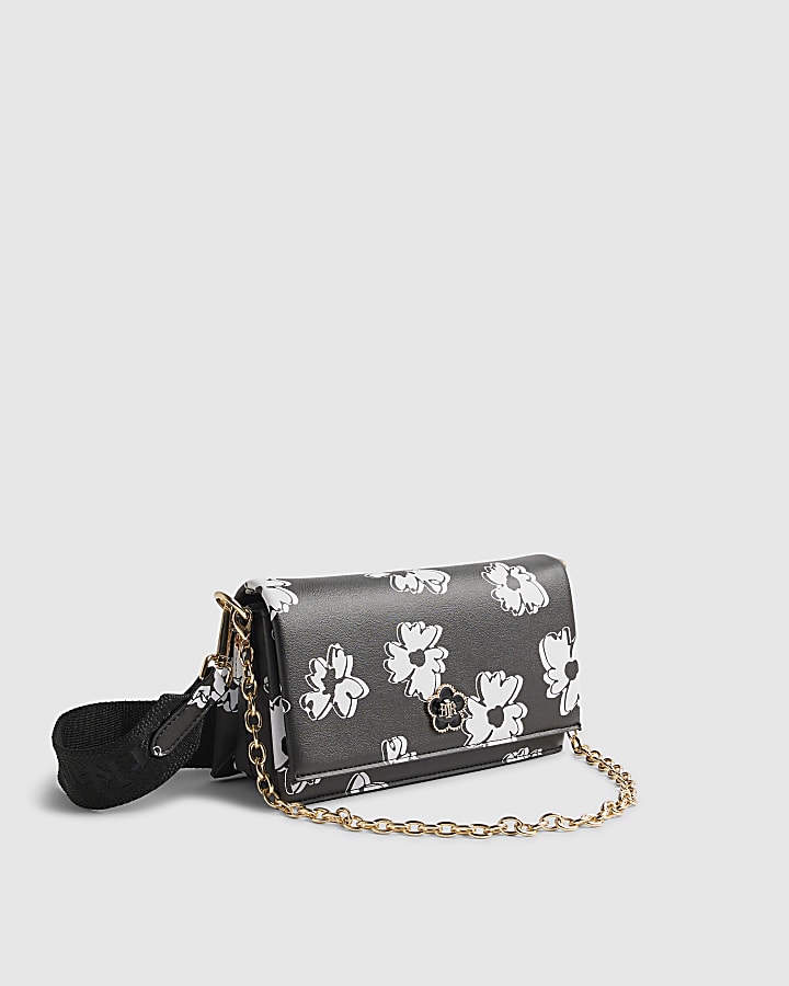 Black Daisy Print Cross Body Bag