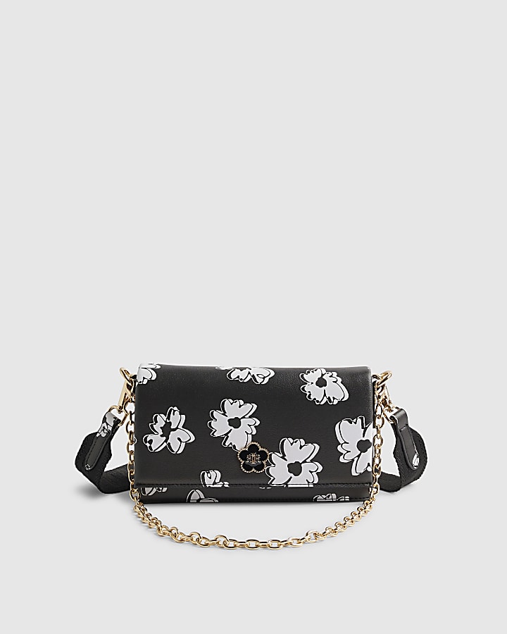 Black Daisy Print Cross Body Bag