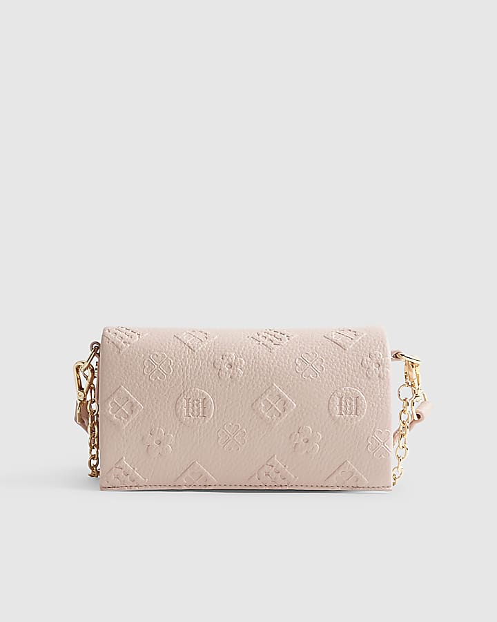 Pink Embossed Monogram Cross Body Bag