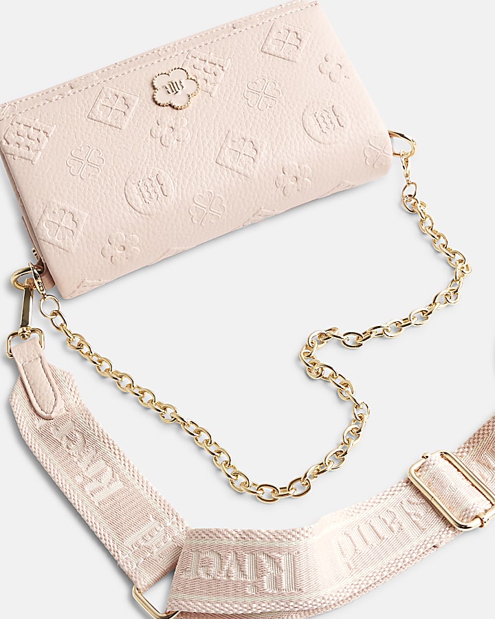Pink Embossed Monogram Cross Body Bag