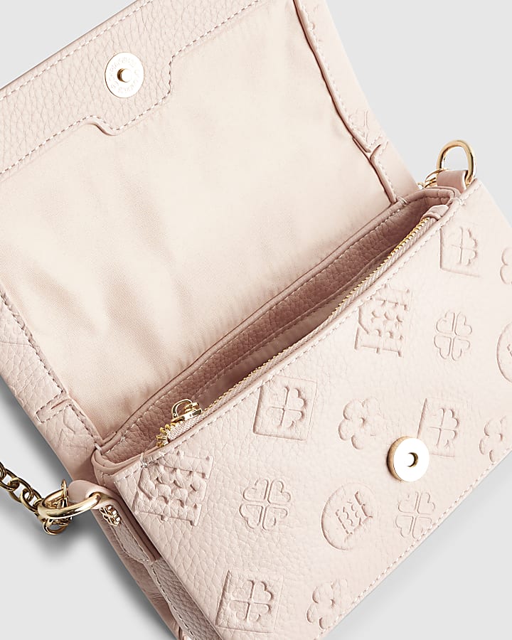 Pink Embossed Monogram Cross Body Bag