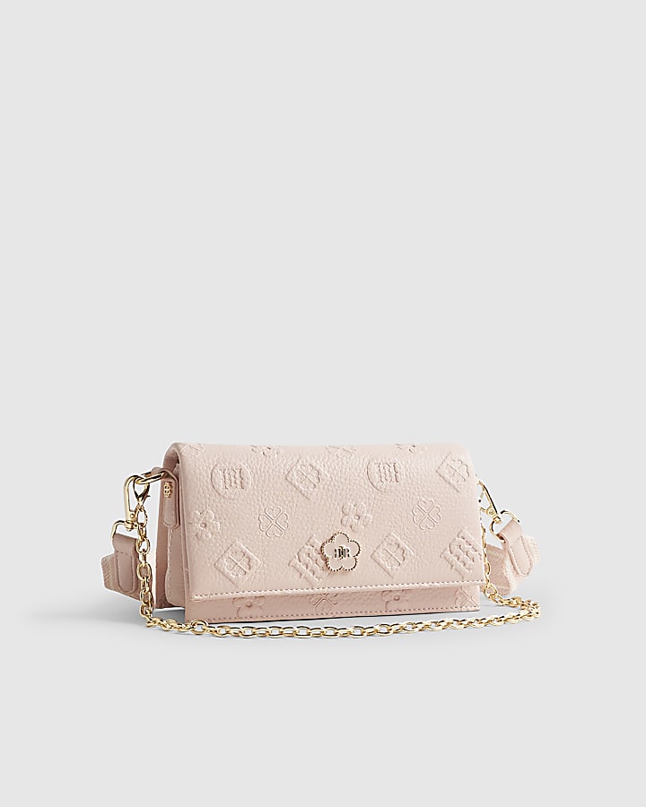 Pink Embossed Monogram Cross Body Bag