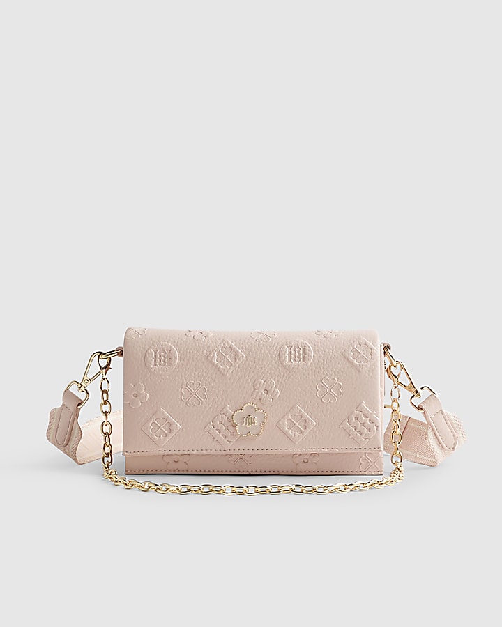 Pink Embossed Monogram Cross Body Bag
